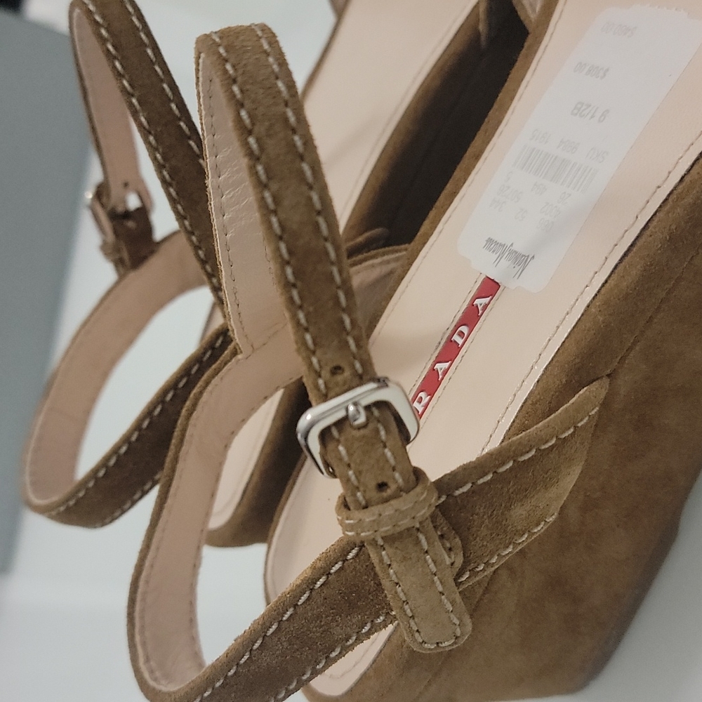 Prada Brown Suede Wedge Sandals - Picture 6 of 12